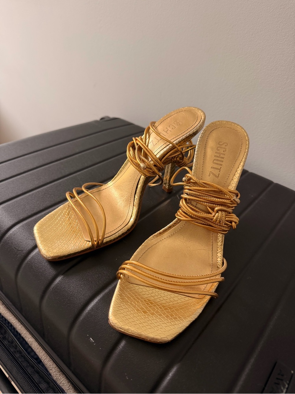 SCHUTZ Gold Strappy Heel Sandals